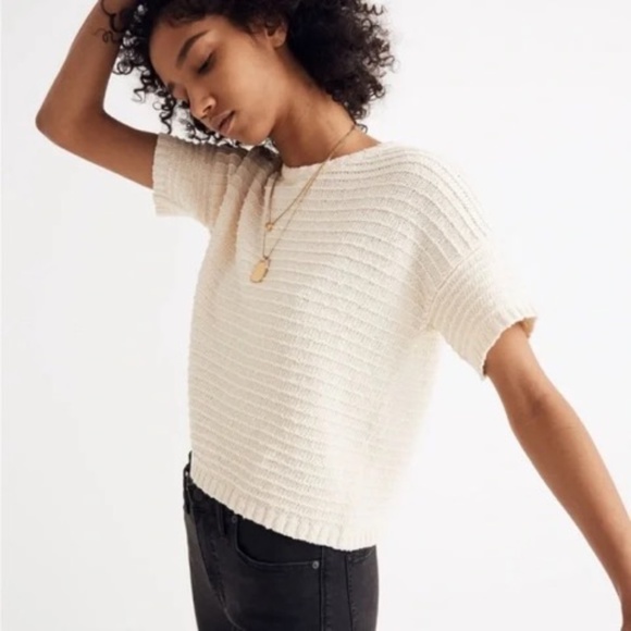 Madewell Knit Lace-back Short Sleeve Sweater ~ MEDIUM - Picture 2 of 9